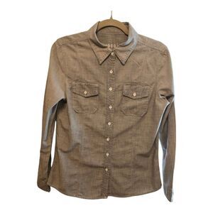 GAP 1969 DISTRESSED GREY WOMENS DENIM BUTTON UP SHIRT LONG SLEEVE SIZE MEDIUM